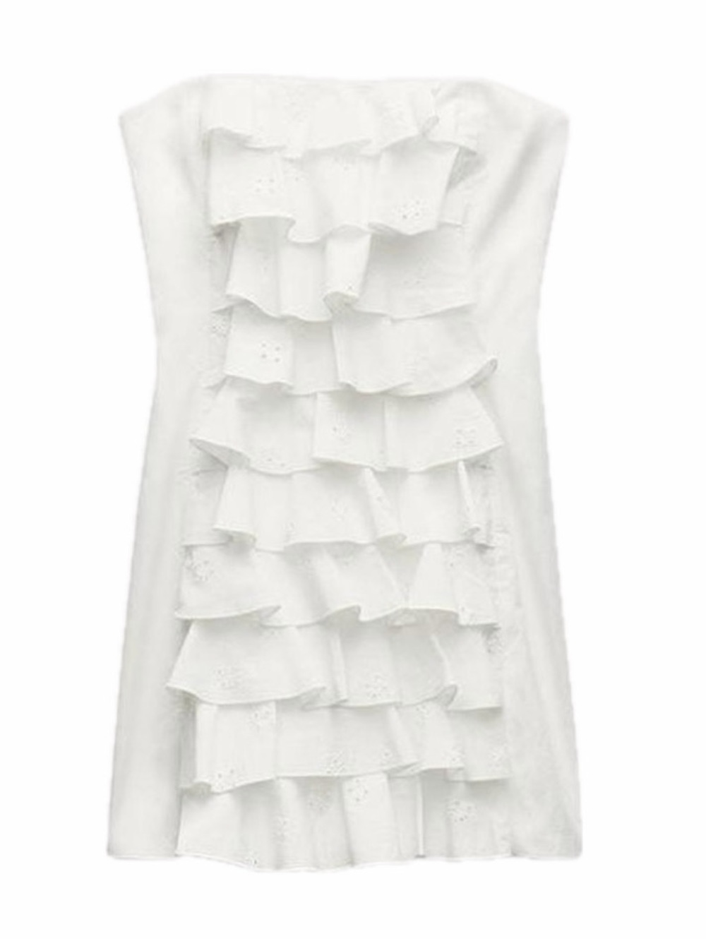 ZARA WOMEN S WHITE COTTON MINI DRESS STRAPLESS RUFFLE ZIP PARTY SHORT SLEEVELESS